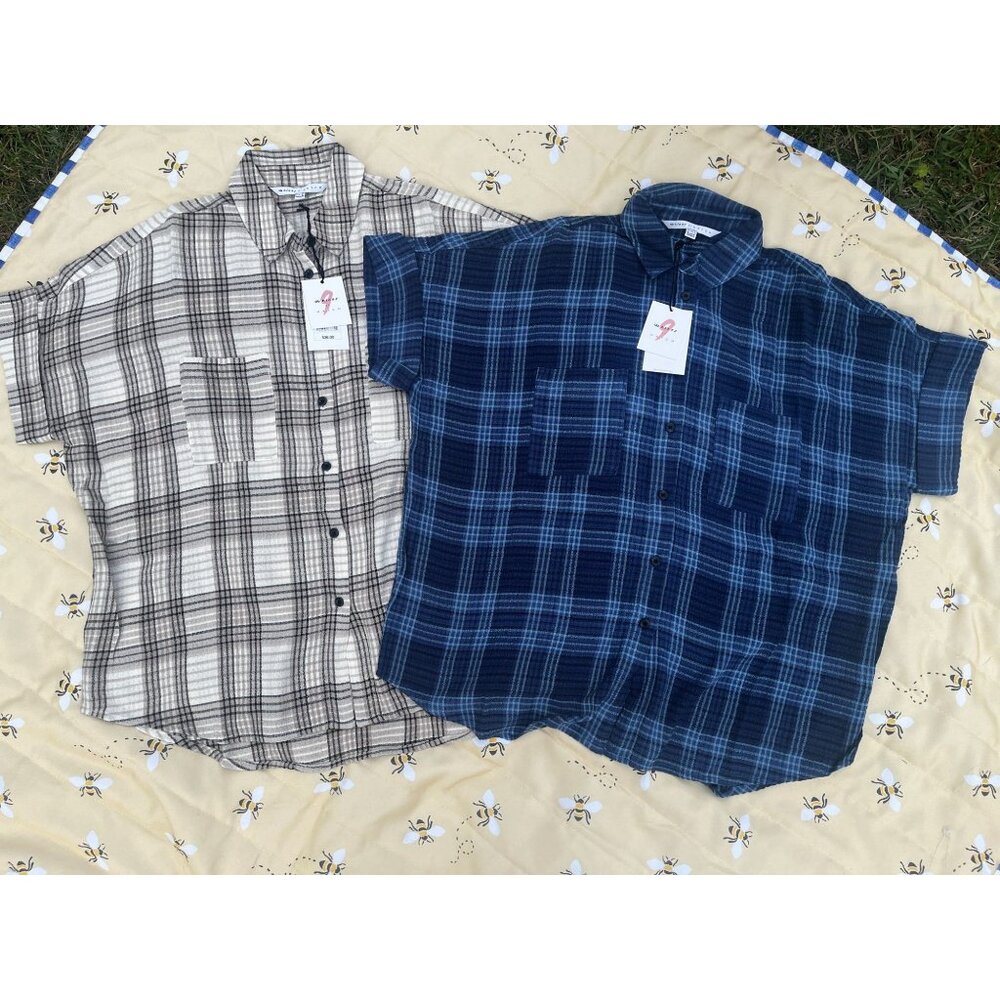 NWT The Nines by Hatch Maternity Pregnancy Bundle Plaid Short sleeve shirts Sz M